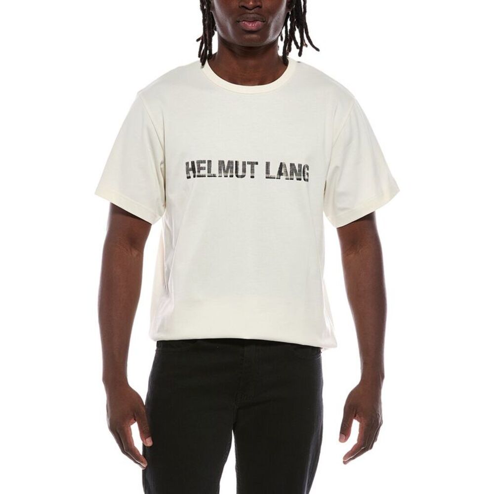 Helmut Lang Mens  Plaid Check Logo T-Shirt, White